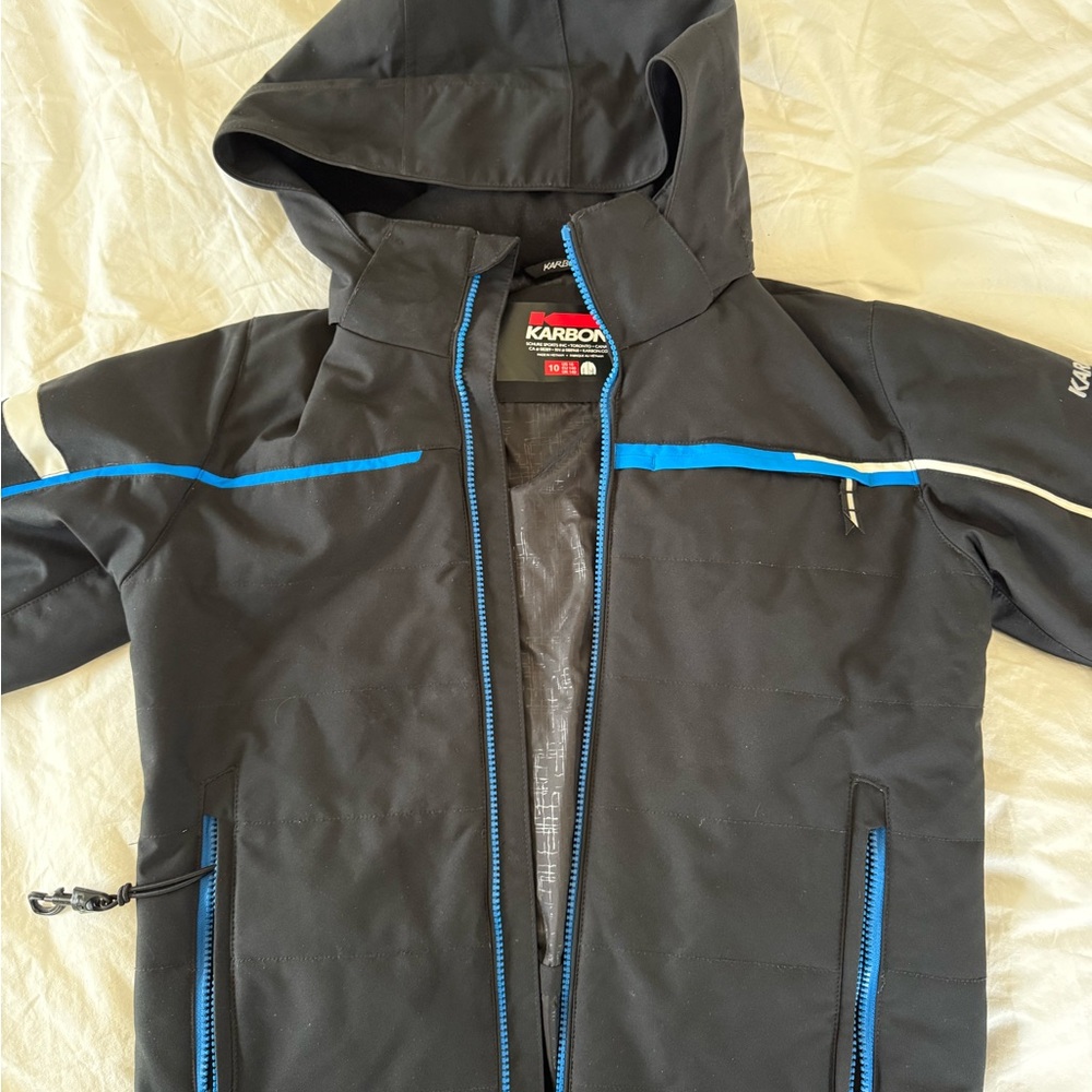 Karbon Boys Size 10 Black and Blue Hooded Jacket